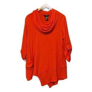 Ali Miles orange Langenlook style tunic top asymmetrical women’s size medium